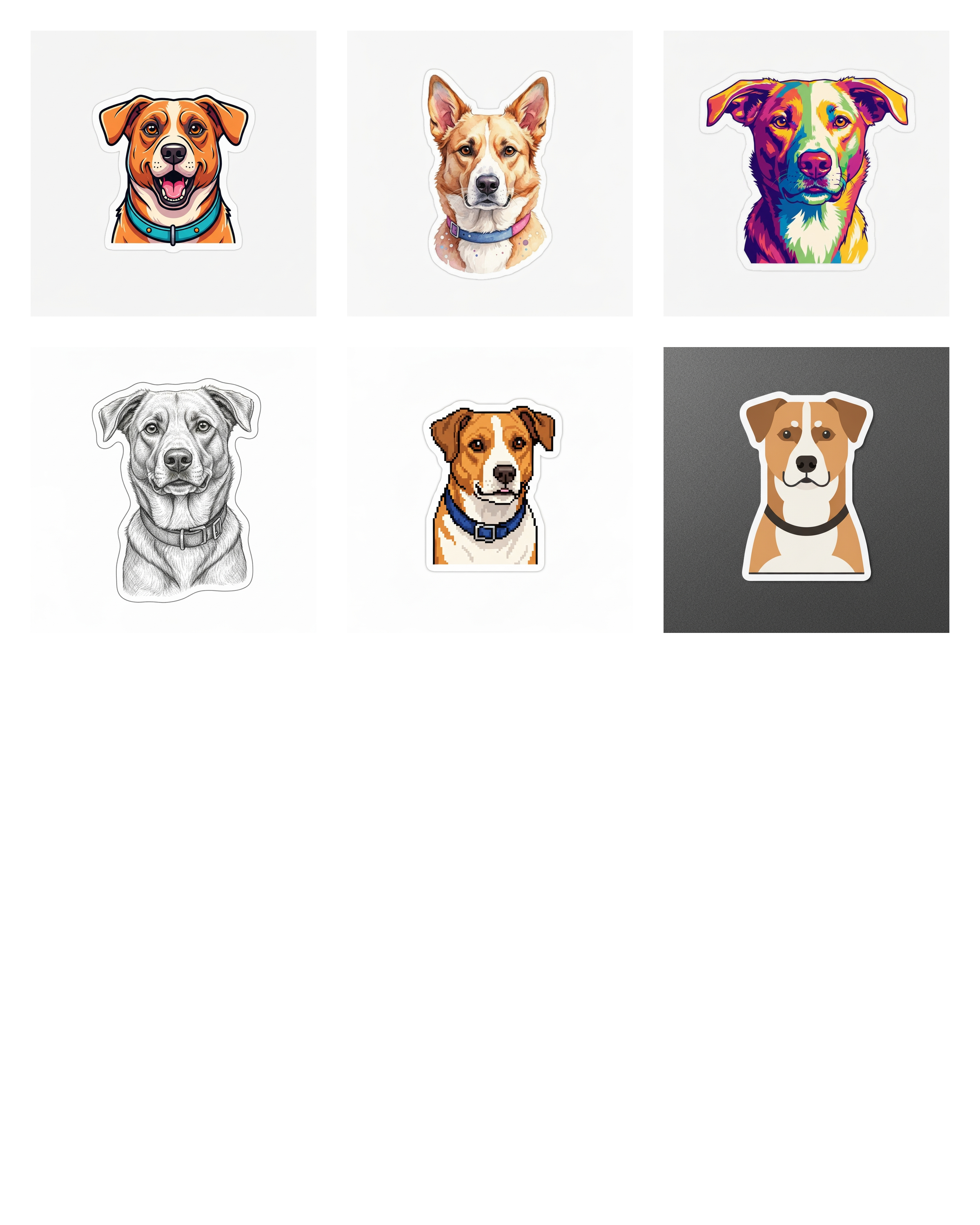 Boxer dog transformed into 6 artistic sticker styles
